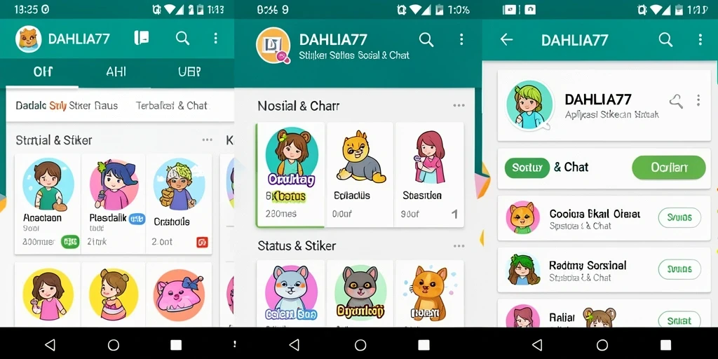 Tampilan antarmuka DAHLIA77 dengan berbagai pilihan stiker dan status.