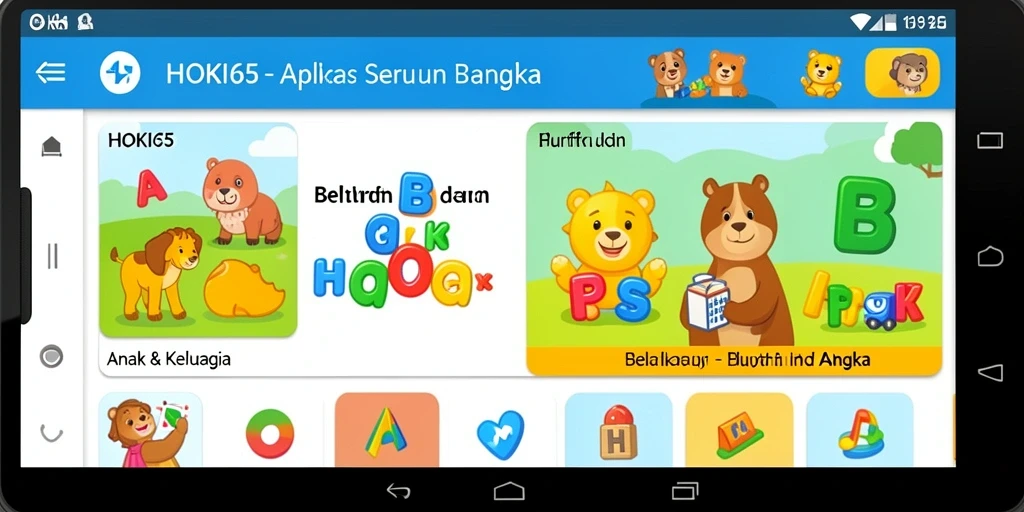 Tampilan antarmuka HOKI65 dengan aktivitas belajar huruf dan angka.