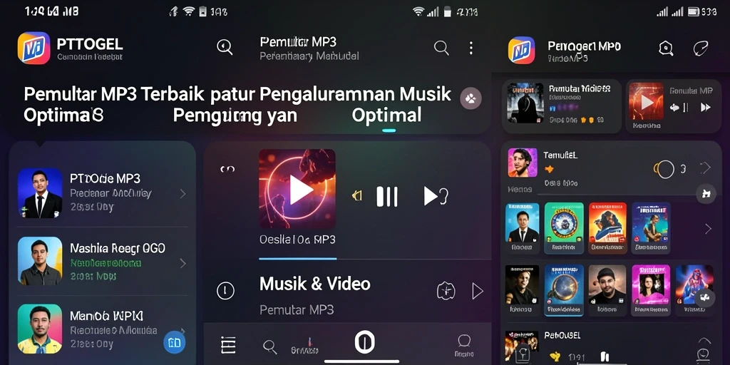 Tampilan antarmuka Pemutar MP3 PTTOGEL yang modern dan intuitif.
