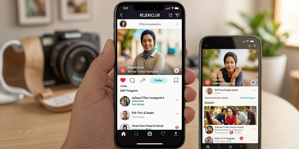 Antarmuka REJEKICLUB menampilkan berbagai filter Instagram dengan mudah dan menarik.
